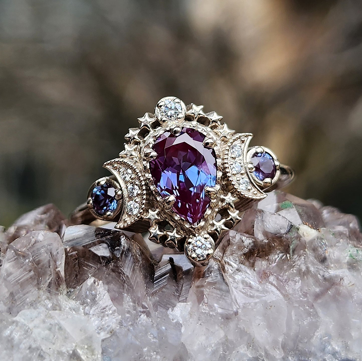 Pear Cosmos Moon Ring with Chatham Alexandrite and Diamonds - Star Eng –  Swank Metalsmithing