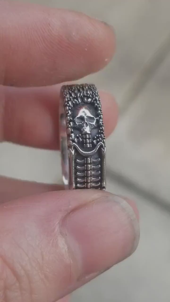 Load and play video in Gallery viewer, Till Death Do Us Part - Ladies Skeleton Wedding Band - Meet me in the Afterlife - Sterling Silver
