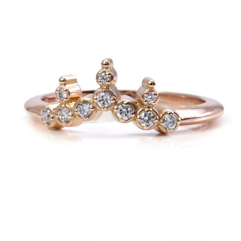 Starburst Diamond Crown Engagement Ring - 14k Rose Gold Wedding Band