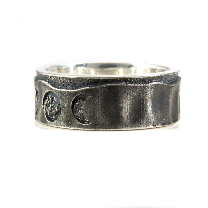 Mens Moon Phase Wedding Band - Oxidized and Sandblasted Sterling Silver