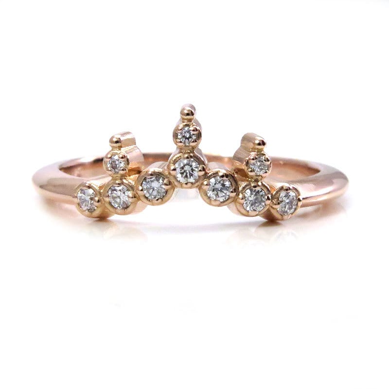 Load image into Gallery viewer, Starburst Diamond Crown Engagement Ring - 14k Rose Gold Wedding Band
