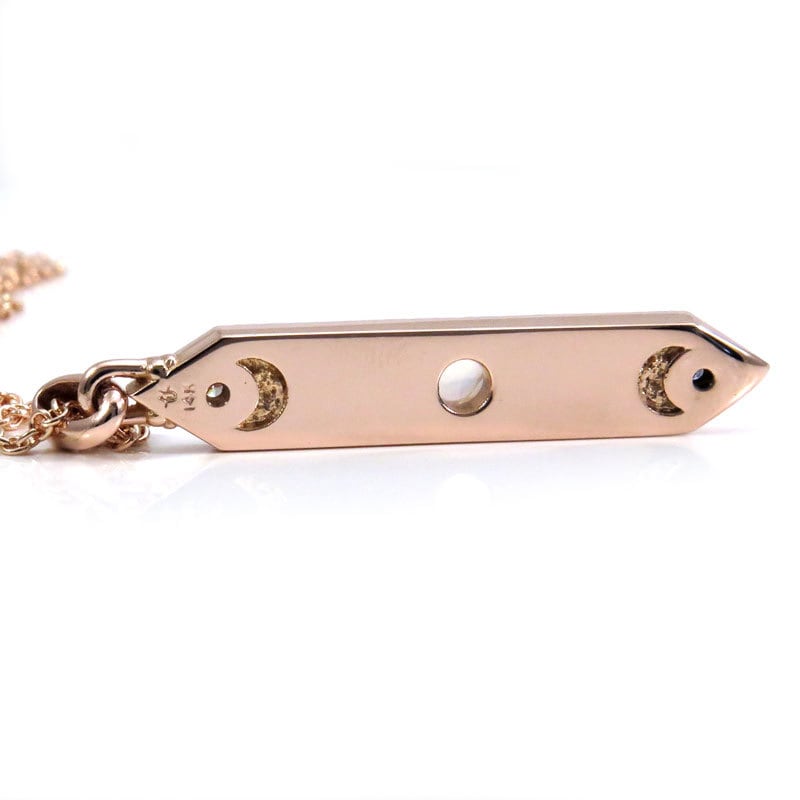 14k Rose Gold and Moonstone Moon Phase Bar Pendant with Diamonds - Celestial Necklace