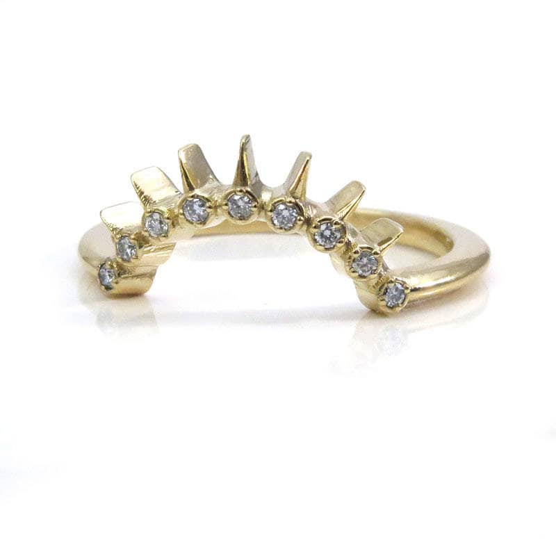 Diamond Sunray Wedding Band - 14k Gold Bohemian Stacking Curved Ring