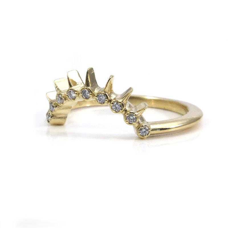 Diamond Sunray Wedding Band - 14k Gold Bohemian Stacking Curved Ring