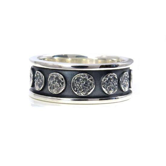 Load image into Gallery viewer, Moon Phase Sterling Silver Band - Lunar Mens Engagement Ring
