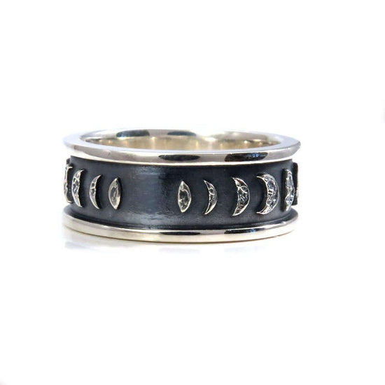 Load image into Gallery viewer, Moon Phase Sterling Silver Band - Lunar Mens Engagement Ring
