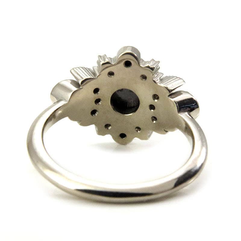 Black and White Diamond Cosmos Moon Engagement Ring - Gothic Boho Engagement Ring