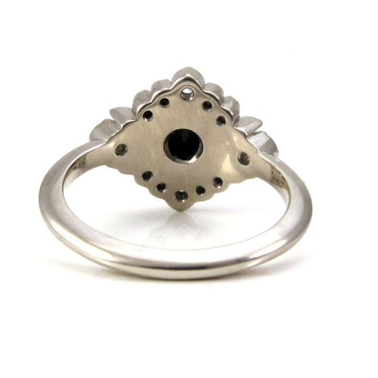 Load image into Gallery viewer, Black and White Diamond Engagement Ring Set -Diamond Stardust Chevron Stacking Wedding Band - Celestial Wedding Set
