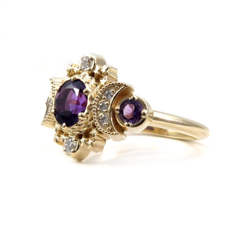 Amethyst and Diamond Cosmos Engagement Ring - Moon Goddess Fine Jewelry