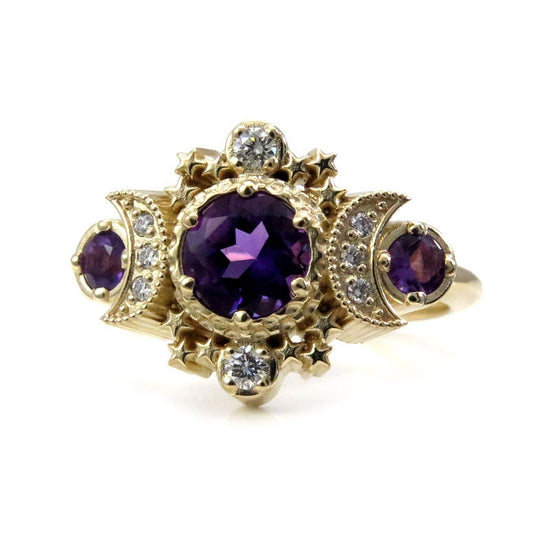 Amethyst and Black Diamond Cosmos Engagement Ring - Gothic Engagement Fine Jewelry