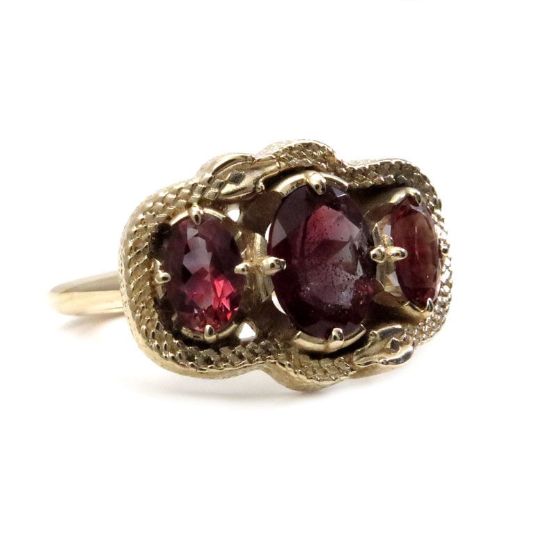 Double Ouroboros Oregon Sunstone & Moonstone 3 Stone Oval Gothic Snake Engagement Ring - 14k Gold