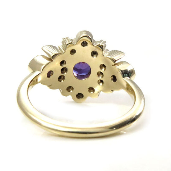 Alexandrite and Natural Diamond Cosmos Gothic Engagement Ring - 14k Yellow Gold - Nature Inspired Bohemian Jewelry - June Birthstone