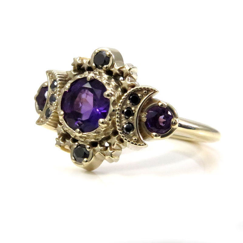 Amethyst and Black Diamond Cosmos Engagement Ring - Gothic Engagement Fine Jewelry