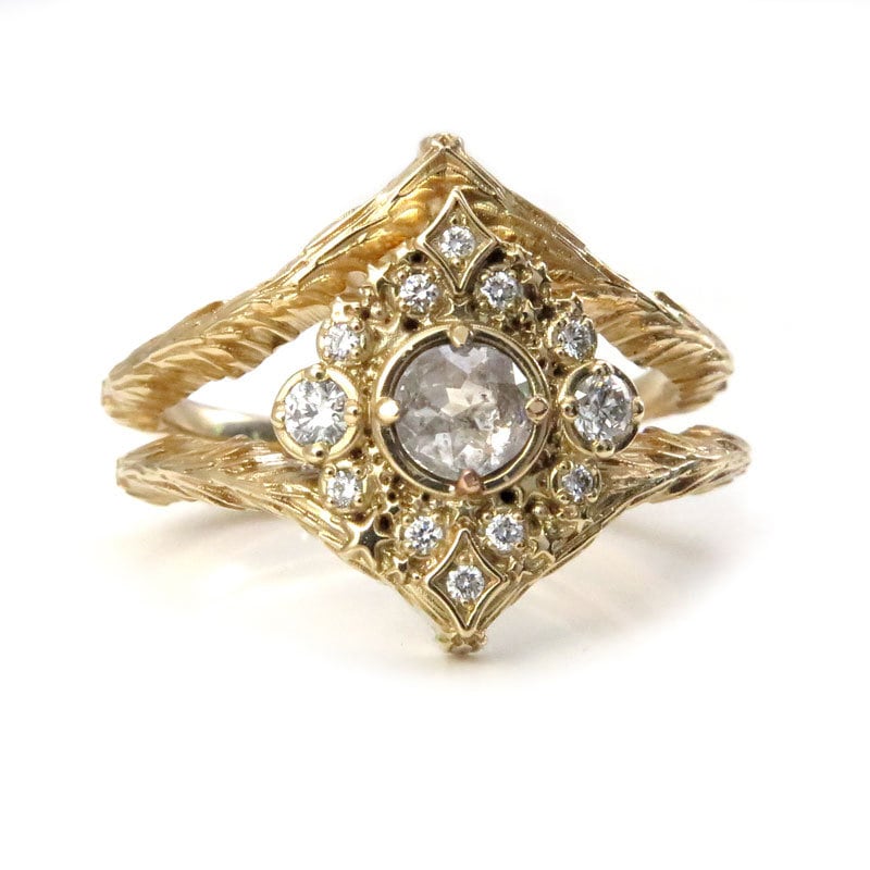 14k Rose Gold Engagement Ring Natural Diamond Cosmos Moon Ring