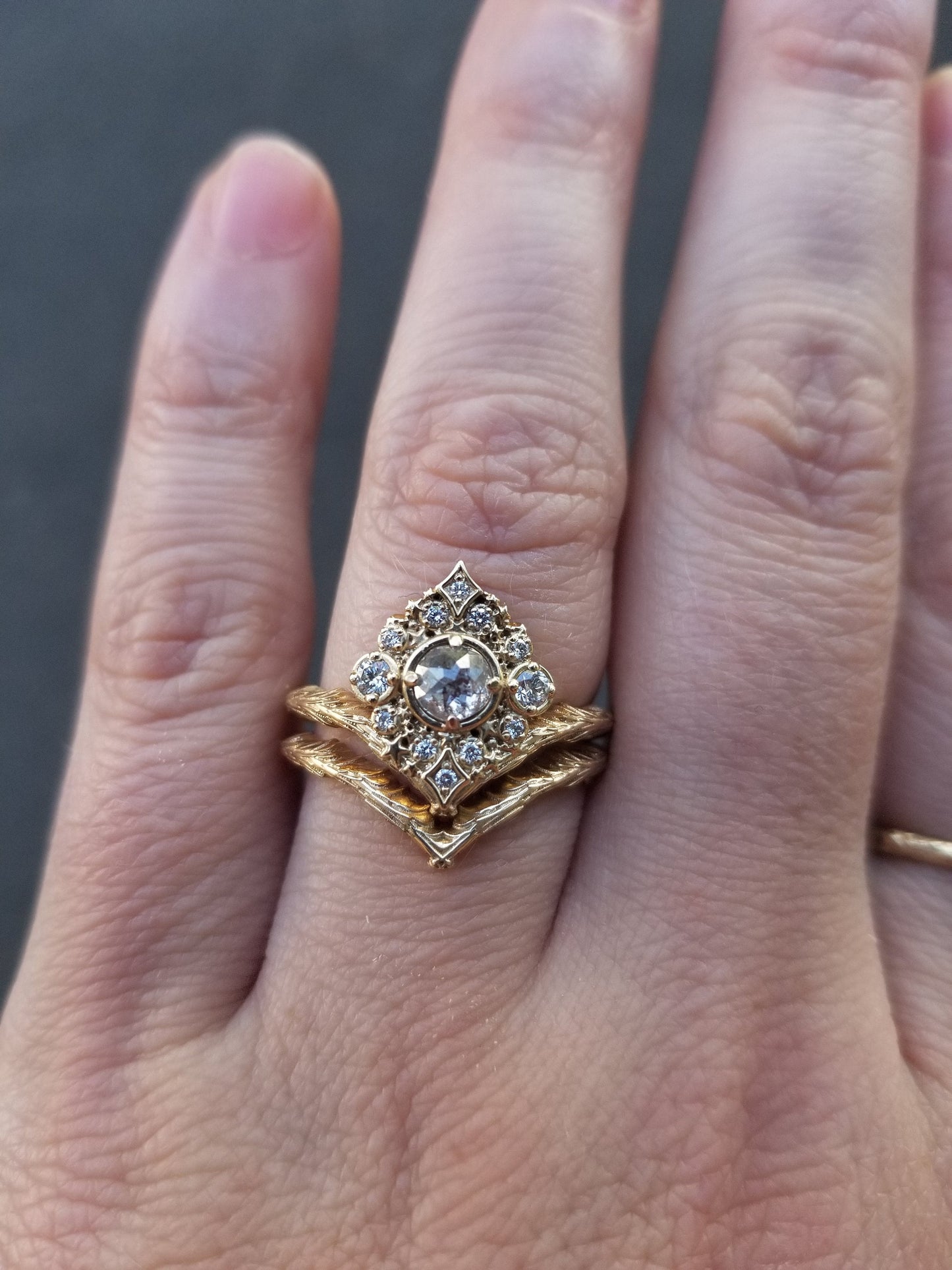 Load image into Gallery viewer, Nova Rose Cut Diamond  Engagement Ring Set - 14k Gold - Pick your Diamond - Witch Wedding Ring
