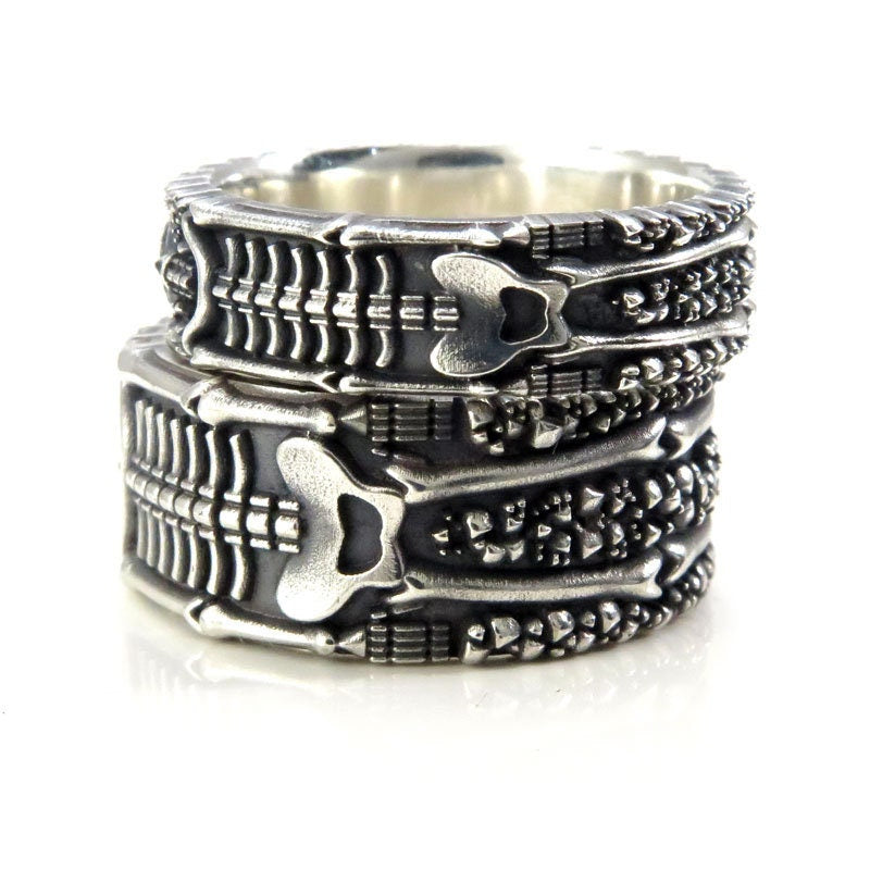 Load image into Gallery viewer, Till Death Do Us Part - His &amp;amp; Hers Skeleton Wedding Band Set - Meet me in the Afterlife - Sterling Silver
