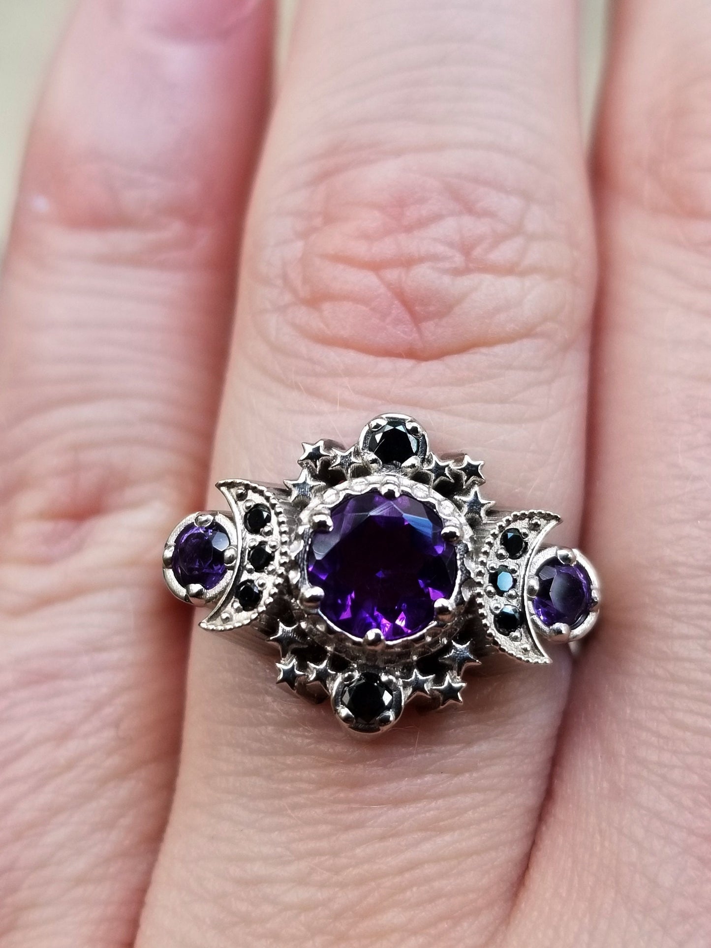 Zales Cushion-Cut Amethyst and 1/6 CT. T.w. Diamond Ring in Sterling Silver  with Black Rhodium | Hamilton Place