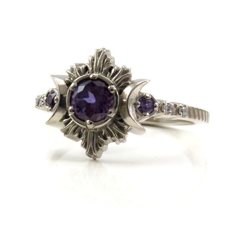 Chatham Alexandrite Moonfire Moon Phase Engagement Ring with Diamonds - Bohemian Fine Jewelry