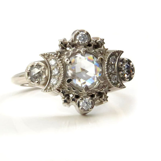 Load image into Gallery viewer, ALL Moissanite Cosmos Engagement Ring - Diamond Alternative - Ethically Sourced Celestial Moon Ring

