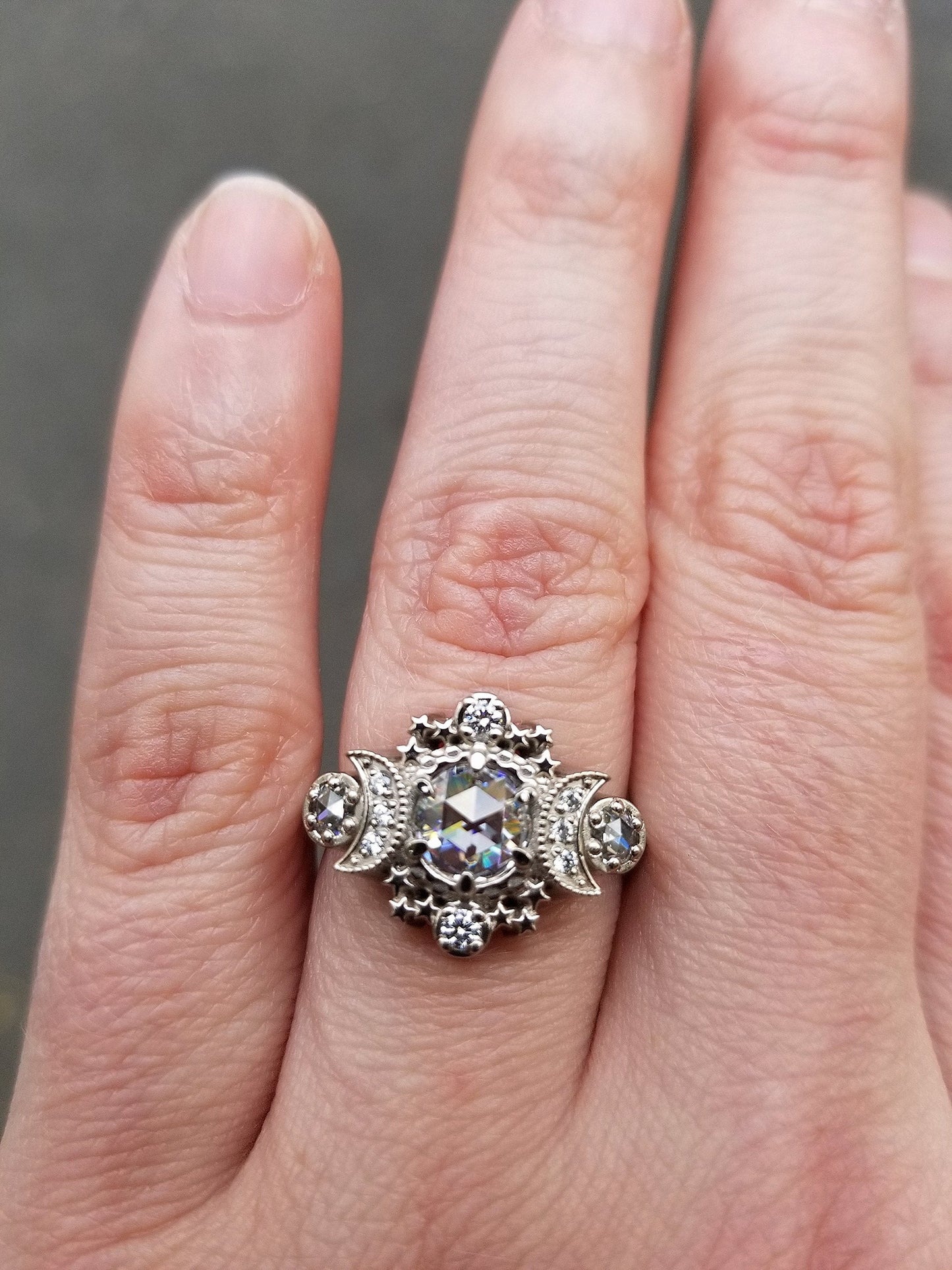 ALL Moissanite Cosmos Engagement Ring - Diamond Alternative - Ethically Sourced Celestial Moon Ring