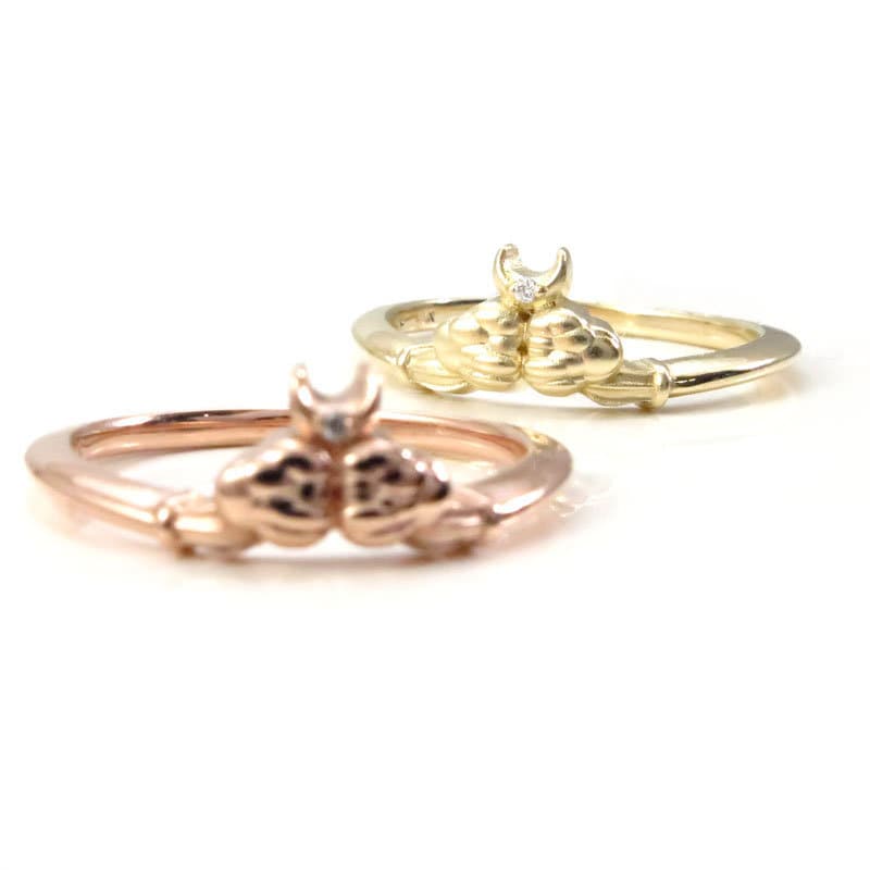 Ace of Moons Ring - 14k Yellow, Rose or Palladium White Gold - Tiny Moon & Cloud Engagement Ring