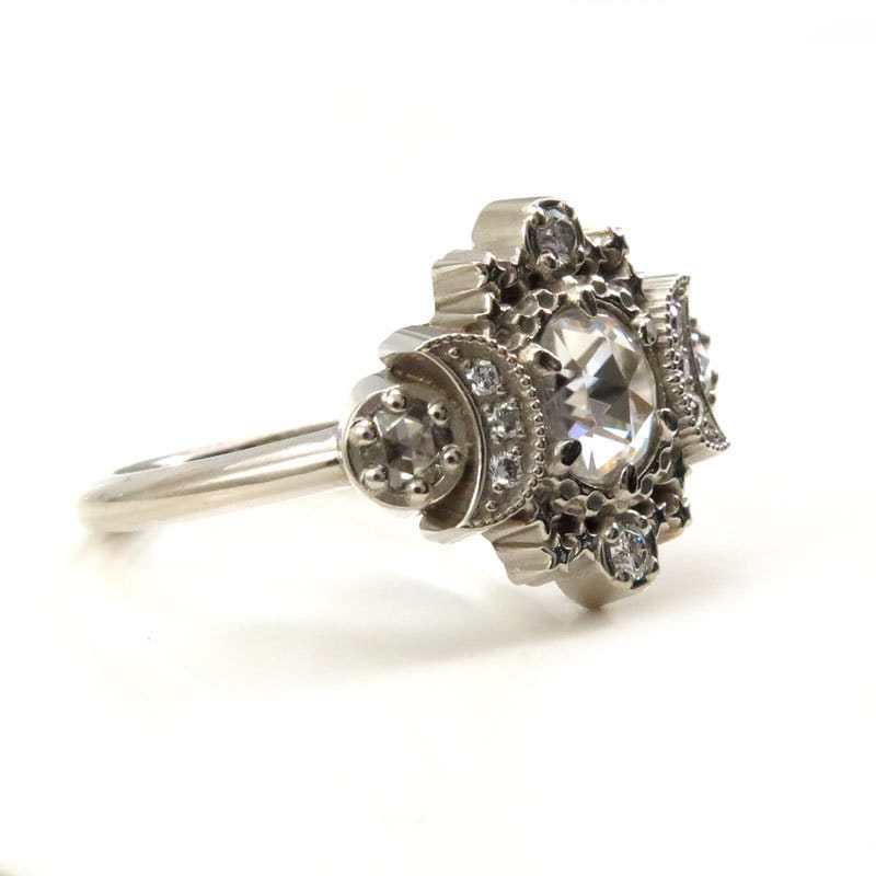 ALL Moissanite Cosmos Engagement Ring - Diamond Alternative - Ethically Sourced Celestial Moon Ring