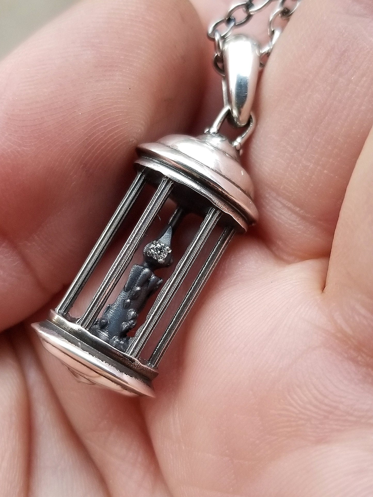 Hermit Lantern Necklace - Sterling Silver - Candlelight - Diamond Flame