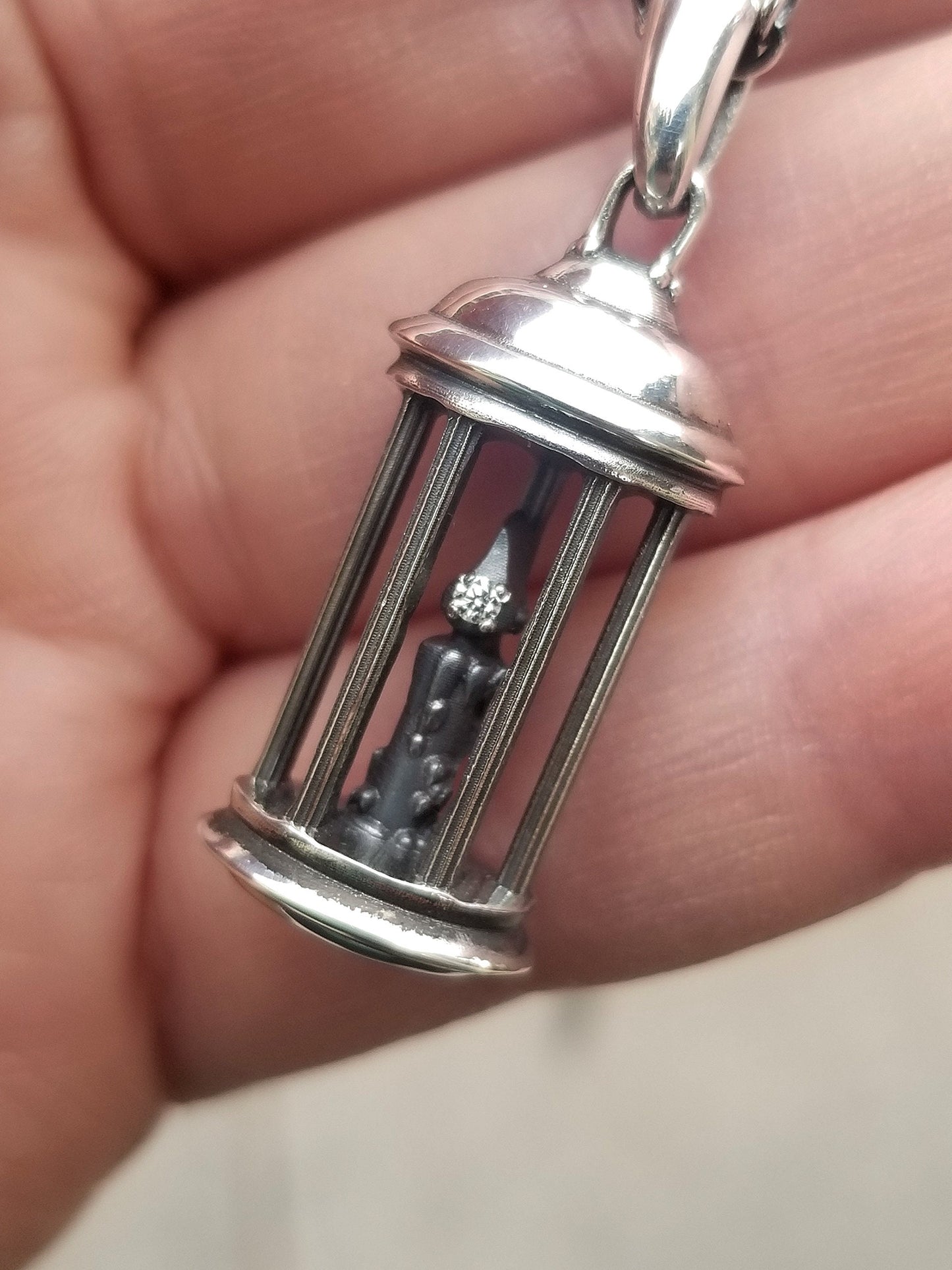 Hermit Lantern Necklace - Sterling Silver - Candlelight - Diamond Flame