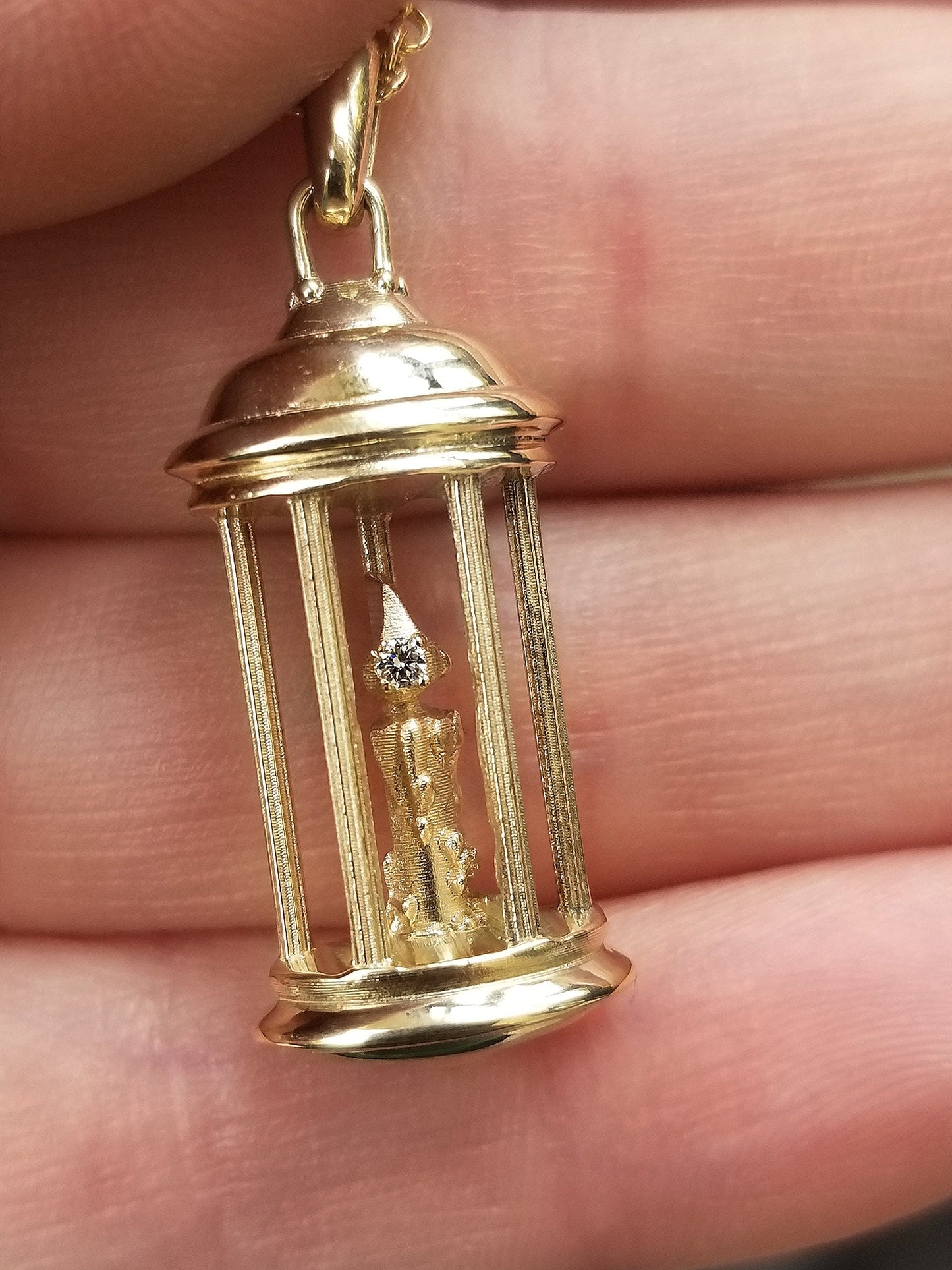 Ready to Ship - Hermit Lantern Necklace - 14k Yellow Gold - Candlelight - Diamond Flame