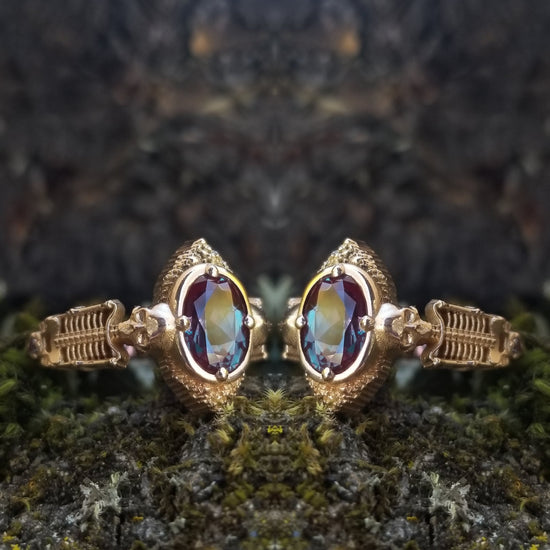 Haunted Catacomb Gothic Chatham Alexandrite Skeleton Engagement Ring- 14k Rose Gold - Unique Wedding Ring
