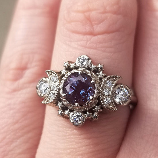 Chatham Alexandrite and Diamond Cosmos Moon and Star Engagement Ring - Gold Fine Jewelry