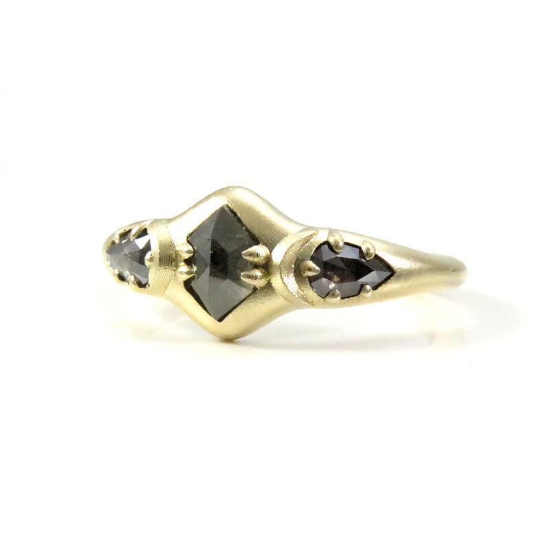 Load image into Gallery viewer, Ready to Ship Size 6 - 8 - Modern Moon Ring - Salt &amp;amp; Pepper Diamonds in 14k Yellow Matte Gold
