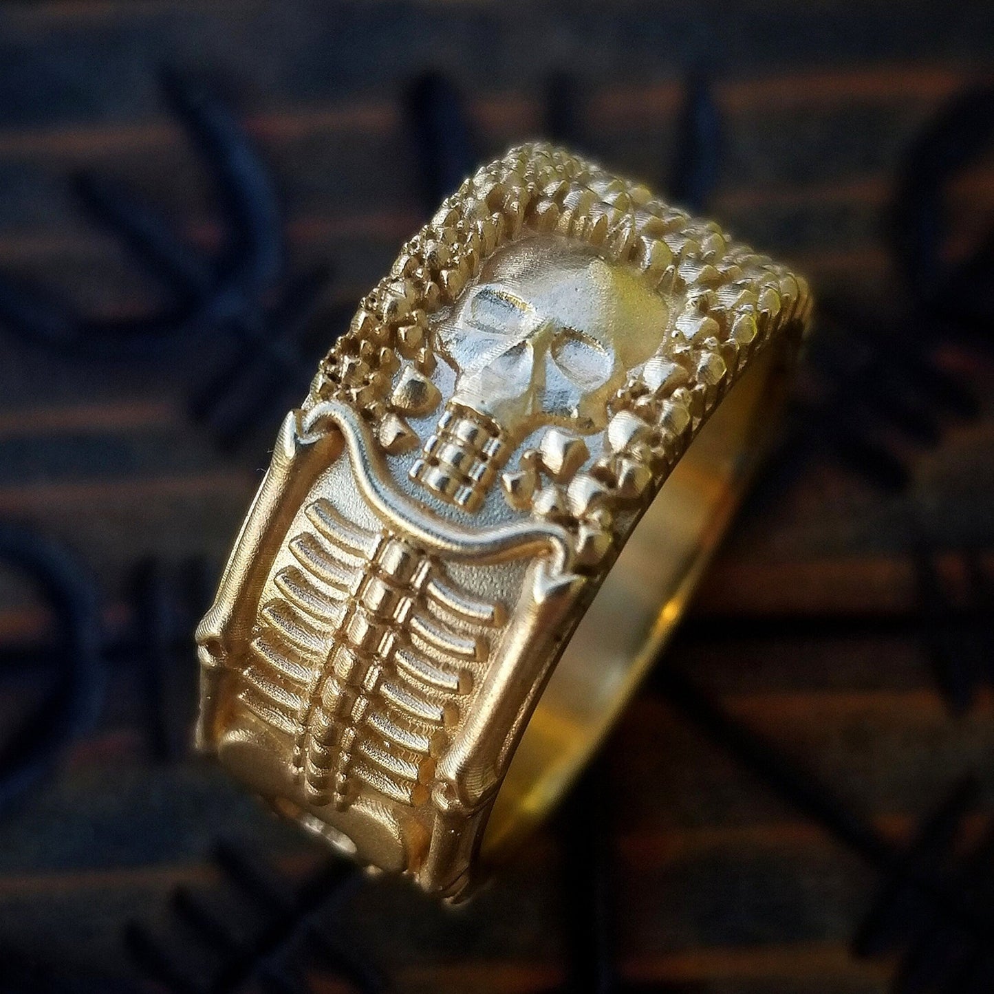 Till Death Do Us Part Mens Skeleton Wedding Band 14k Gold