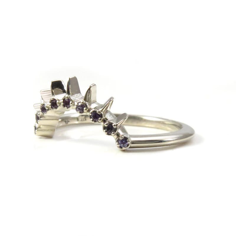 Load image into Gallery viewer, Chatham Alexandrite Sunray Wedding Band - 14k Palladium White Gold Celestial Modern Curved Ring
