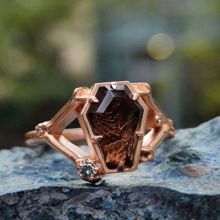Polished Crystal Quartz Ring in Copper