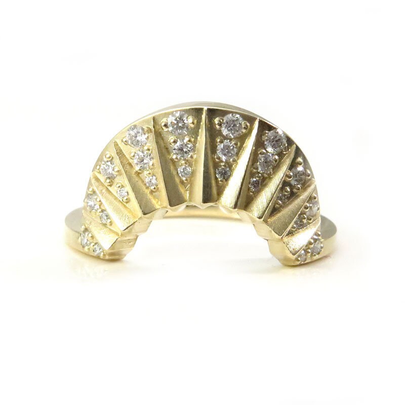 Sun With Diamond Rays Tall Sunrise Ring Wedding Band with Sun Rays and Diamonds - Modern Fin ...