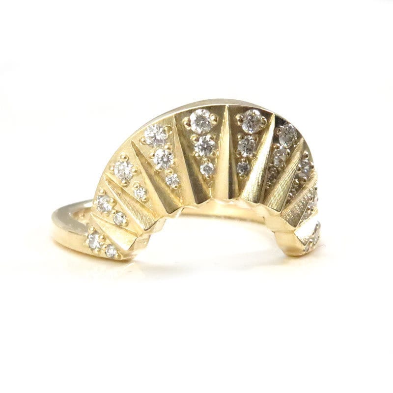 Sun With Diamond Rays Tall Sunrise Ring Wedding Band with Sun Rays and Diamonds - Modern Fin ...