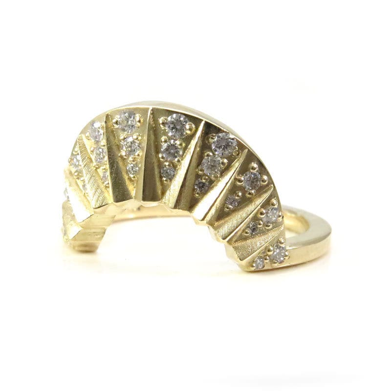 Sun With Diamond Rays Tall Sunrise Ring Wedding Band with Sun Rays and Diamonds - Modern Fin ...