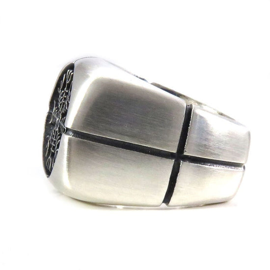 Load image into Gallery viewer, Mens Helm Of Awe Heavy Silver Square Norse Signet Ring
